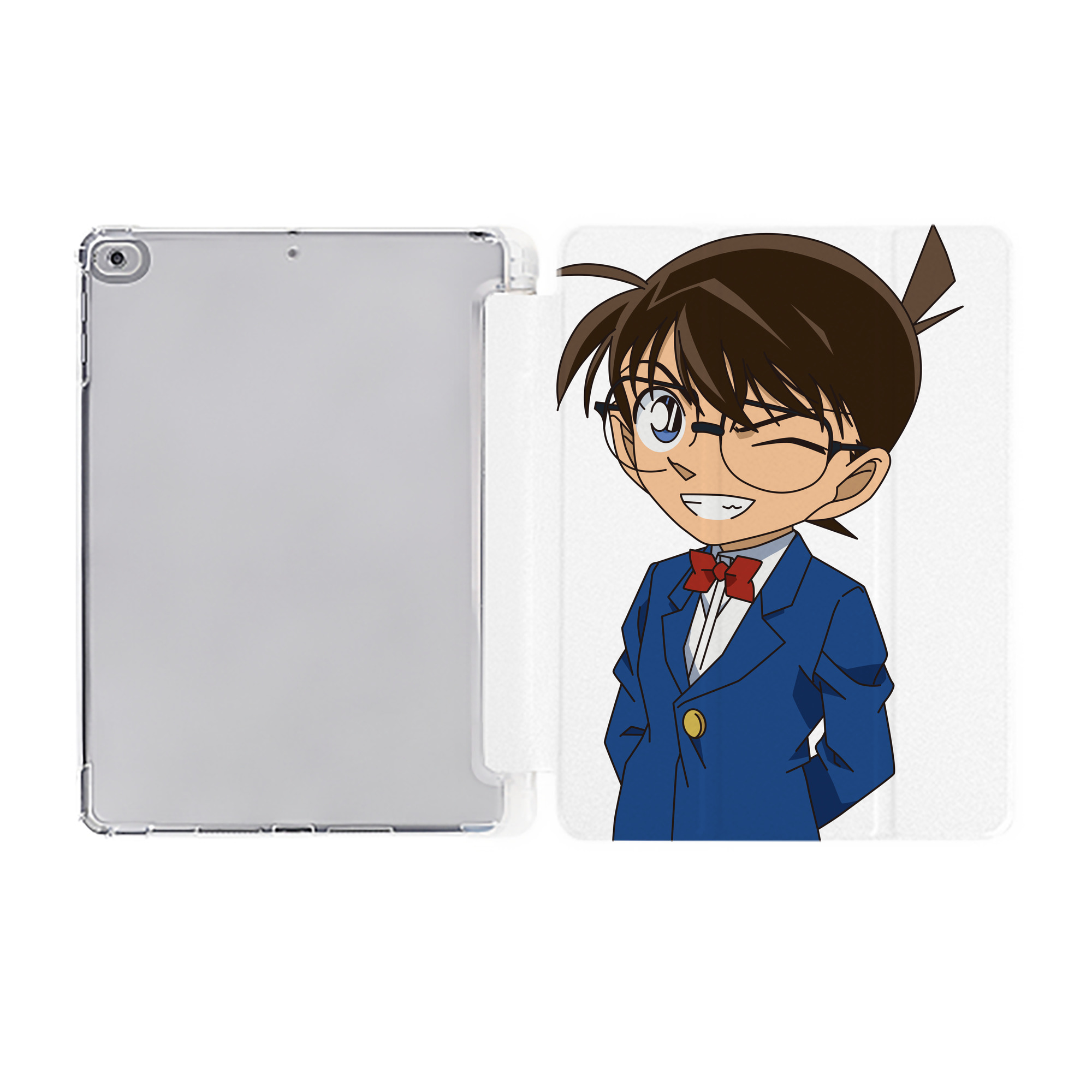 （画像用） 名探偵コナン 江戸川 コナン Detective Conan Conan Edogawa IPad ケース ペン収納付き 三つ折りスタンド PUレザー×シリコン 対応機種9.5/10.5/10.9インチ